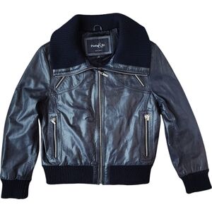 Pasha & Co. Black Shiny Leather Bomber Jacket - Size Large